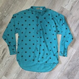 Center Field Men's Button-Up Shirt Size Medium Cotton Retro Semi-Casual